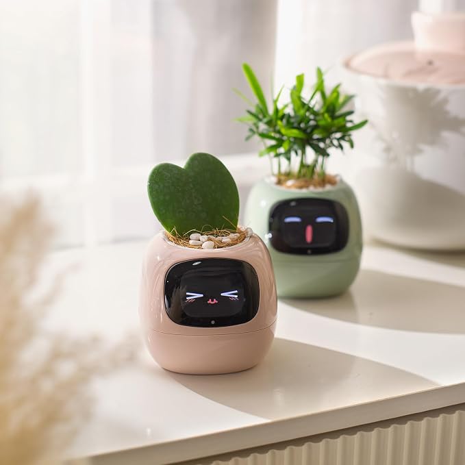 PLANTSIO smart pet Planter Robot Guidance on Plant Care with Emojis, Adorable Plant Companion with Rich Gesture Interaction, Neat Desk Setup Gift (Pink) - Image 3
