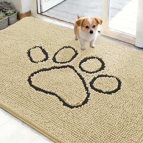 OLANLY Dog Door Mat for Muddy Paws 48x30, Paw Print Design Chenille Mud Mat by OLANLY