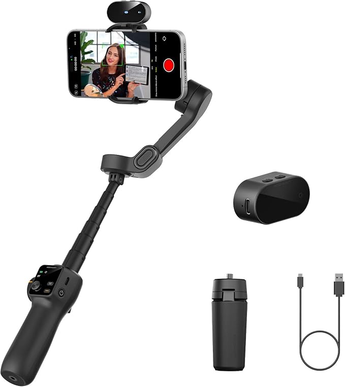 AOCHUAN 3-Axis Gimbal Stabilizer for iPhone & Android,NO APP AI Tracking,7.8' Built-in Extension Rod,Phone Stabilizer for Video Recording,OLED Display,Trigger Button,Sport,Vlogging(Smart V8 AI Black) by AOCHUAN