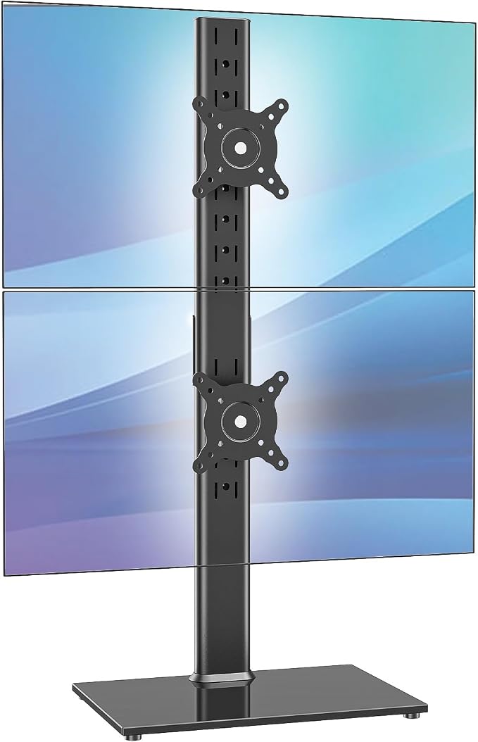 AX WABER Dual Monitor Stand Vertical Stack Screen Free-Standing Desk Mount Arm Riser Fits Two 13 to 34 Inch Computer Monitors with Swivel,Tilt, Height Adjustable,VESA Stand 100x100mm, 75x75mm AX05TB02 by 1