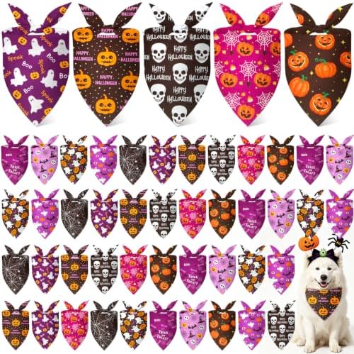 Weewooday 50 Pcs Halloween Dog Bandanas Bulk for Large Pets Charm Grooming by Weewooday
