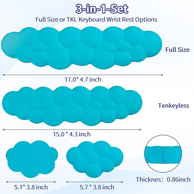 Sushret Cloud Wrist Rest Keyboard, Cloud Keyboard Wrist Pad Set with PU Leather Memory Foam, Cute Arm Rest for Palm Support, PC/Gaming Desk Accessories/Office Setup/Computer Hand Cushion - Scuba Blue - Image 7