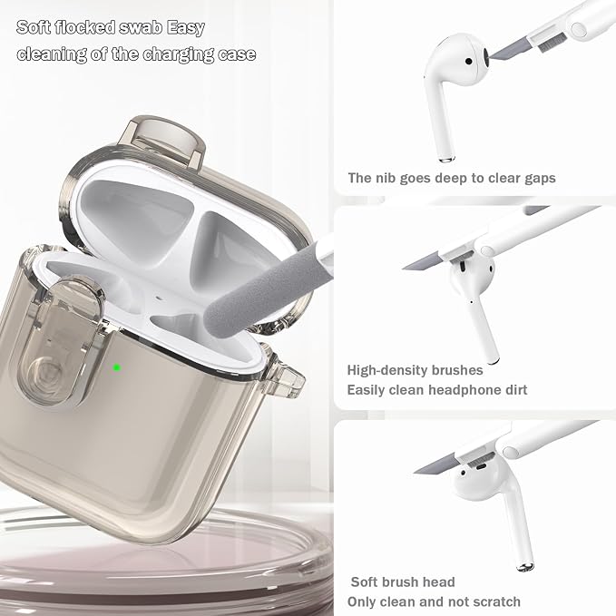 for Airpods 2nd Generation Case Cover with Secure Lock, Clear Soft TPU Transparent Military Grade Shockproof Protective Case with Cleaning Pen for Apple Airpods 2nd 2019, Clear Black - Image 3