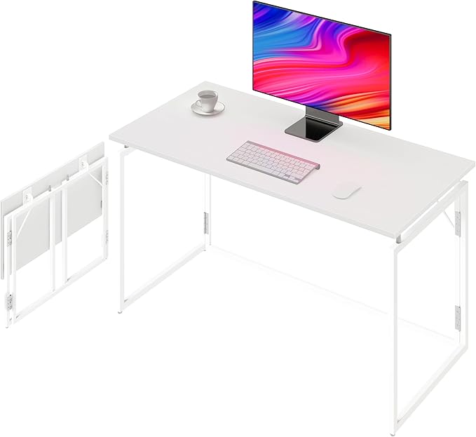 alawooder 31.5" Folding Desk: No Assembly, Wood Top for Small Spaces | Home office desk, holds 150 lbs, folds flat to 2.3 in, splash-proof wood top, sturdy metal frame by ALAWOODER
