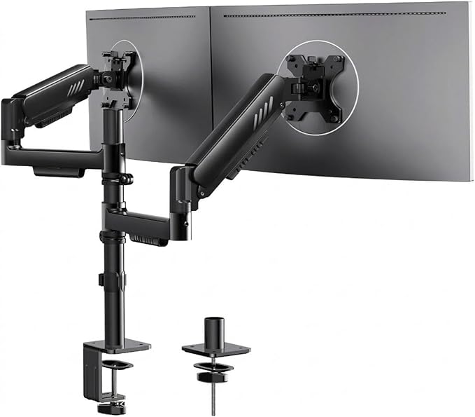 ErGear Dual Monitor Stand, Stacked Monitor Mount for 13-33″ Screens, Up to 19.8 lbs/Arm, Enhanced Stability with Integrated C-Clamp, Upgraded Cable Management, VESA 75x75/100x100mm, Home Office Gaming by ErGear