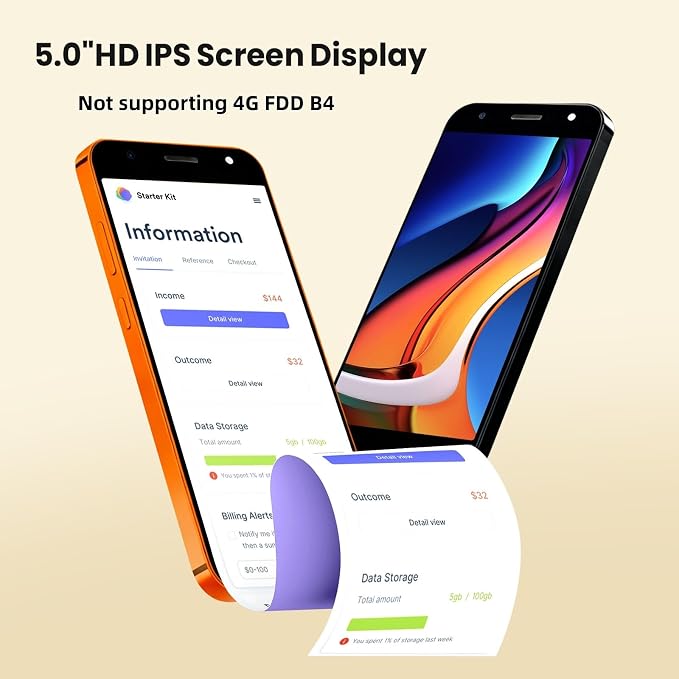Unlocked 4G Android Phone, 5.0-inch Screen, 2GB RAM + 16GB ROM/TF 128GB, Dual SIM, Dual Camera, Suitable for Beginners (28orange) - Image 8