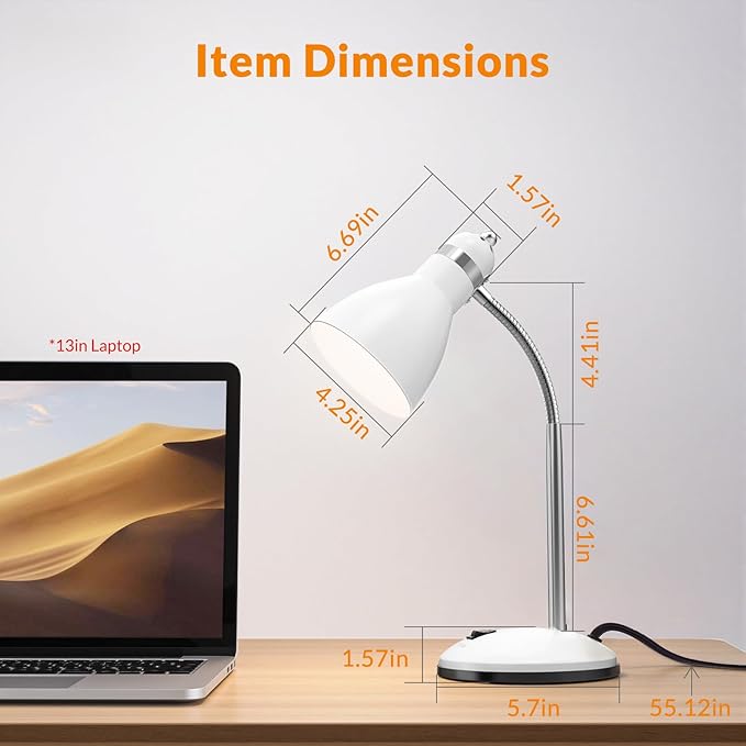 LEPOWER Metal Desk Lamp, Adjustable GooseNeck Reading Light for Bedroom | Compact & Sturdy, Space-Saving for Bedside & Dorm, E26 Table Lamp, Eye-Caring, Ideal for Study, Office, Back to School - Image 2