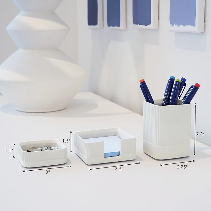 Aesthetic Desk Organizer Set of 3 For Your Office - Sturdy Concrete Desktop Accessories For Women or Men Enhance Any Office Decor - Set incl. Pen Holder, Paperclip Storage and Sticky Note Holder - Image 7