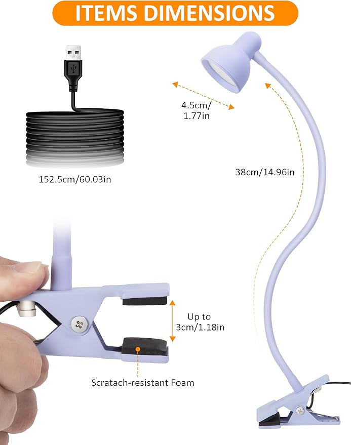 LiFMIRA Desk Lamp Clip on Lamp for Bed, LED Reading Light for Bed Purple | 3 Colors 10 Dimmable Brightness, LED Book Light for Reading in Bed Flexible Clip on Light Clamp Lamp for Bed Headboard Desk - Image 6