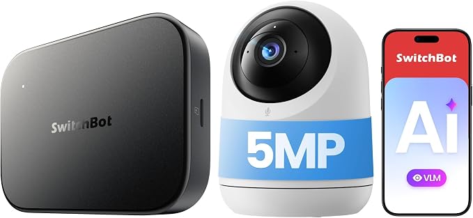 SwitchBot AI Hub Bundle with PTC Plus 5MP Camera, AI Smart Hub with OpenClaw Support for Indoor Monitoring, Pan Tilt Camera, Local Storage, Home Assistant Pre-Installed, Matter Bridge by SwitchBot