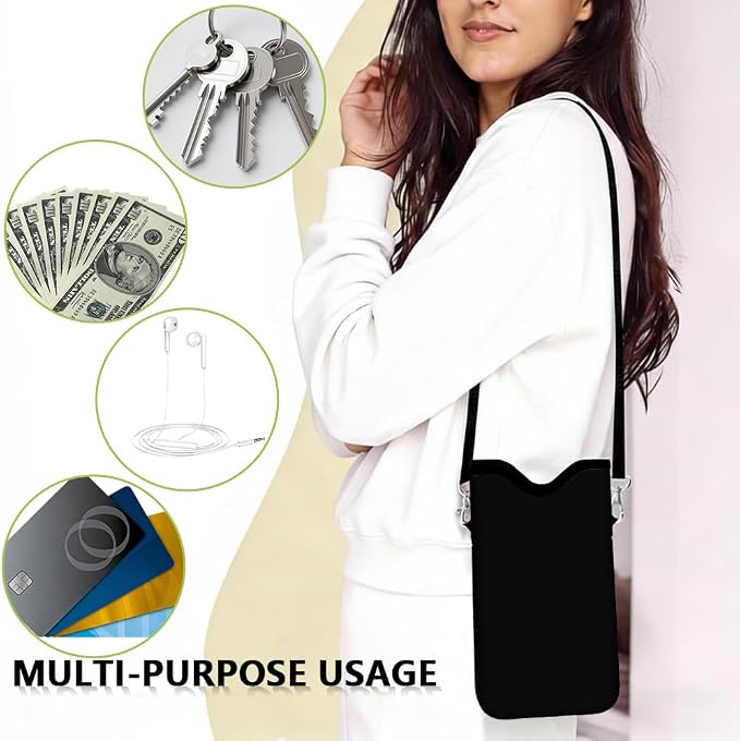 Neoprene Cell Phone Sleeve Pouch with Adjustable Strap Neck Lanyard Fits Most Smartphones 7.1 x 3.9 Inch Black Phone Sleeve Waterproof Carrying Cellphone Crossbody Case Bag for Women Men - Image 7