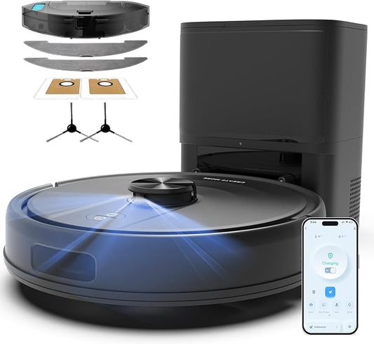 Bagotte Robot Vacuum and Mop Combo with LiDAR Navigation, Self-Emptying Robotic Vacuums Cleaner with 6000Pa Super Power, Mapping, 90 Days Hands-Free, Fast Home Mapping for Pet Hair, Hard Floors by Bagotte