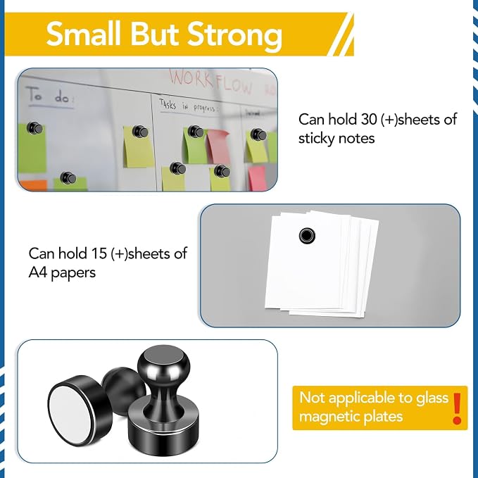LOVIMAG Fridge Magnets 25Pcs, Magnet for Refrigerator Whiteboard, Black | Small Strong Neodymium Metal Cute Push Pin for Classroom, Kitchen, Accessories Decorative, Office, Calendar - Image 4