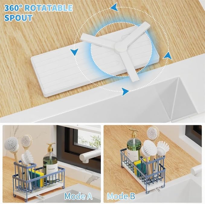 Cisily Sponge Holder for Kitchen Sink, Sink Caddy Organizer with High Brush Holder, Kitchen Countertop Organizers and Storage Essentials, Rustproof 304 Stainless Steel (Gray Blue, 9.25″) - Image 2