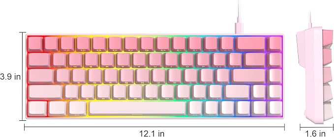 MageGee Portable 60% Mechanical Gaming Keyboard, RGB Backlit Compact 68 Keys Mini Wired Office Keyboard with Red Switches for Laptop PC Mac, Side Printed Keycap - Pink - Image 8