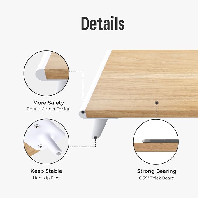 loukin Monitor Stand Riser for Desk, 22.4" x 8.3" Larger Computer Stand for Laptop, PC, Printer, Sturdy Desktop Computer Shelf with Non-Skid Rubber, Home Office, Natural Wood - Image 8