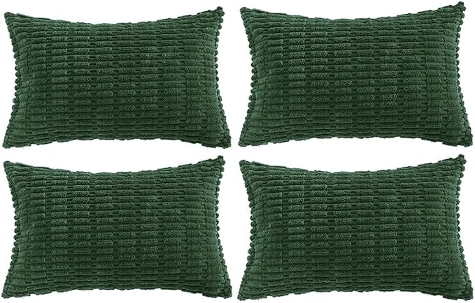 Fancy Homi 4 Packs Decorative Throw Pillow Covers for Living Room Couch Bed, Modern Farmhouse Boho Home Décor Accent Cushion Case, 20" x 12", Dark Green by Fancy+Homi