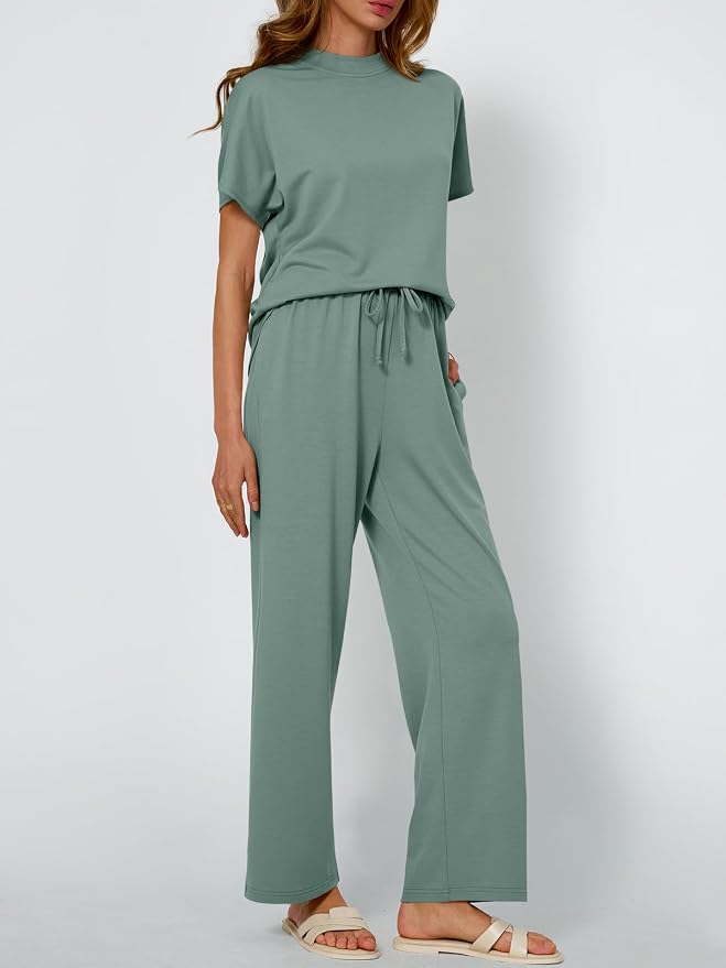AUTOMET Women's 2 Piece Matching Lounge Sets 2026 Summer Mock Neck Sweatsuits Short Sleeve Loungewear Travel Outfits - Image 3