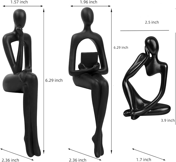 Prettidecor Gold Home Decor Thinker Statue Accents, Set of 3 Thinker Sculptures Office Decor Modern Abstract Resin Decoration on Shelf Table Desk for Living Room Office Bedroom (Black, Small) - Image 3