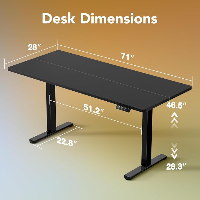 HUANUO 71 x 30 inch Electric Standing Desk Adjustable Height, 4 Memory Height Settings, Sit Stand Up Desk for Home Office & Computer Workstation, Black - Image 3