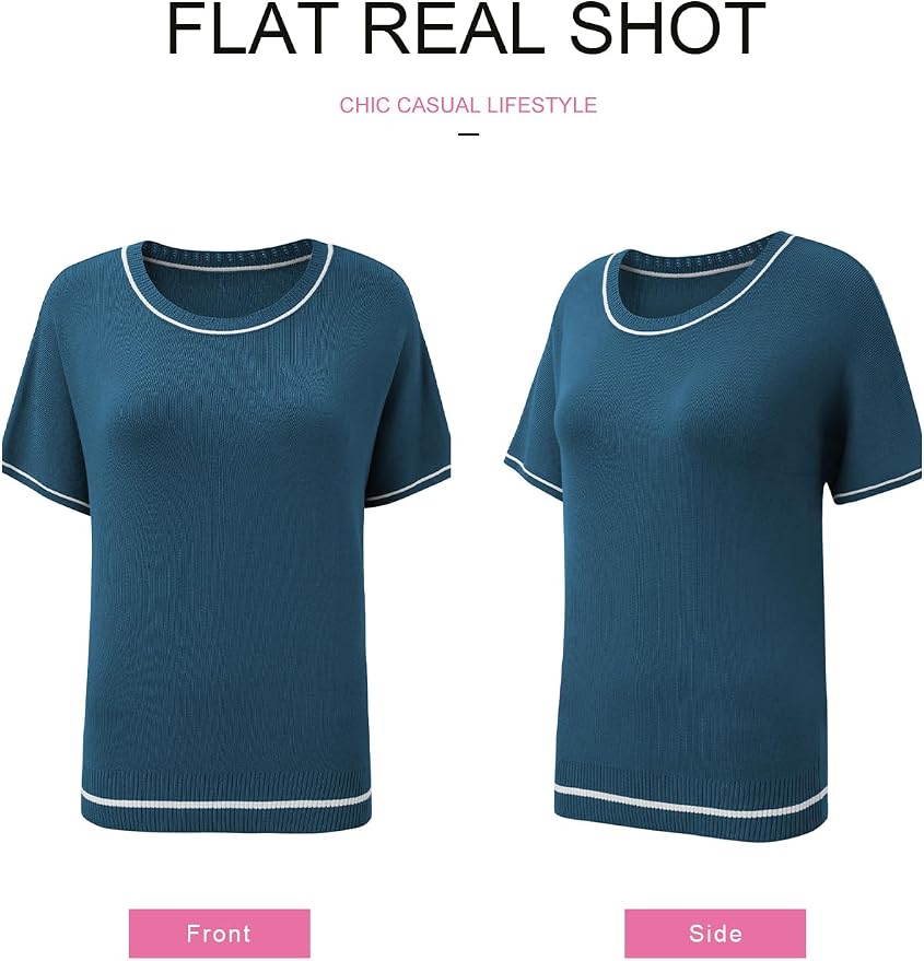 SHEWIN Womens Tops Trendy Short Sleeve Shirts Crewneck Lightweight Knit Sweater Top Business Casual Outfits - Image 7