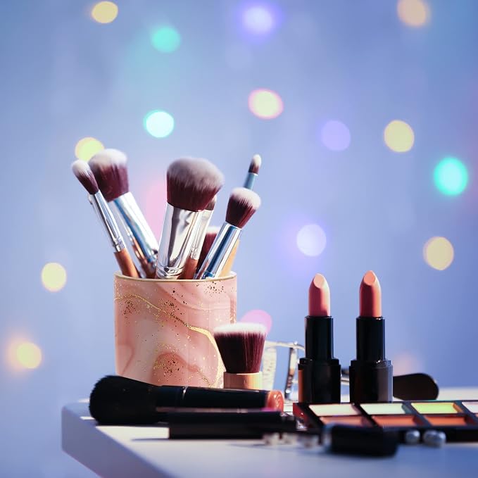 Large Capacity Colored Pen Holder for Desk, Ceramic Pencil Holder Pen Cup Marker Holder Makeup Brush Holders, Desk Accessories & Workspace Organizers for Home, Office, Red Marble - Image 5