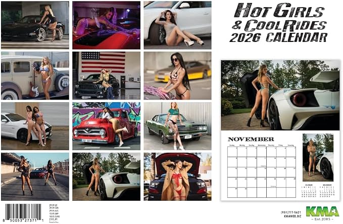 2026 Hot Girls & Cool Rides Deluxe Wall Calendar, with Free Poster, Pin Ups Cars Trucks - Image 4