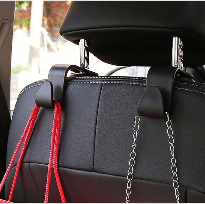 Car Back Seat Headrest Hooks, 4 Pack Black Stylish Back Seat Hanger for Car Handbag Clothes Coats Grocery Bags, Car Interior Accessories (Black2) - Image 6