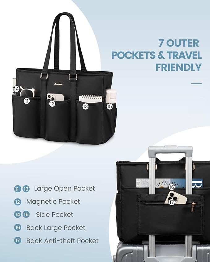 LOVEVOOK 17 Inch Laptop Tote Bag for Women Work, Teacher Tote Bag Nurse Bag, Professional Utility Computer Bag For Work/Travel/College/Daily, Large Purse Handbag With Trolley Sleeve & Large Cup Holder - Image 5