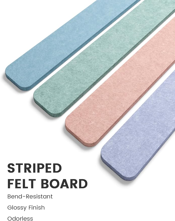 Fluxynara 13" x 2" Felt Wall Panels, Coastal Haze | 5-Pack Cork Board Alternative with 35 Push Pins, Adhesive Mounting for Bedroom Door or Home Office - Image 3