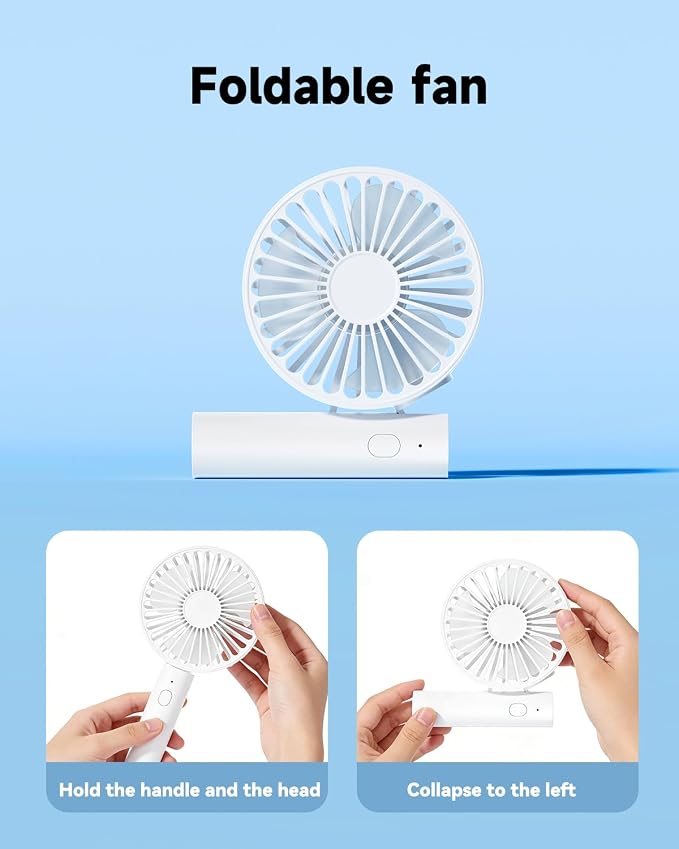 Small Handheld Portable Fan, 3 Gear Speeds, 2-in-1 180° Foldable Mini Table Fan, Personal USB Fan, Portable Travel Fan, Hand Fans Rechargeable for Travel Lash Makeup Desk Girl Women Summer Gift White - Image 4
