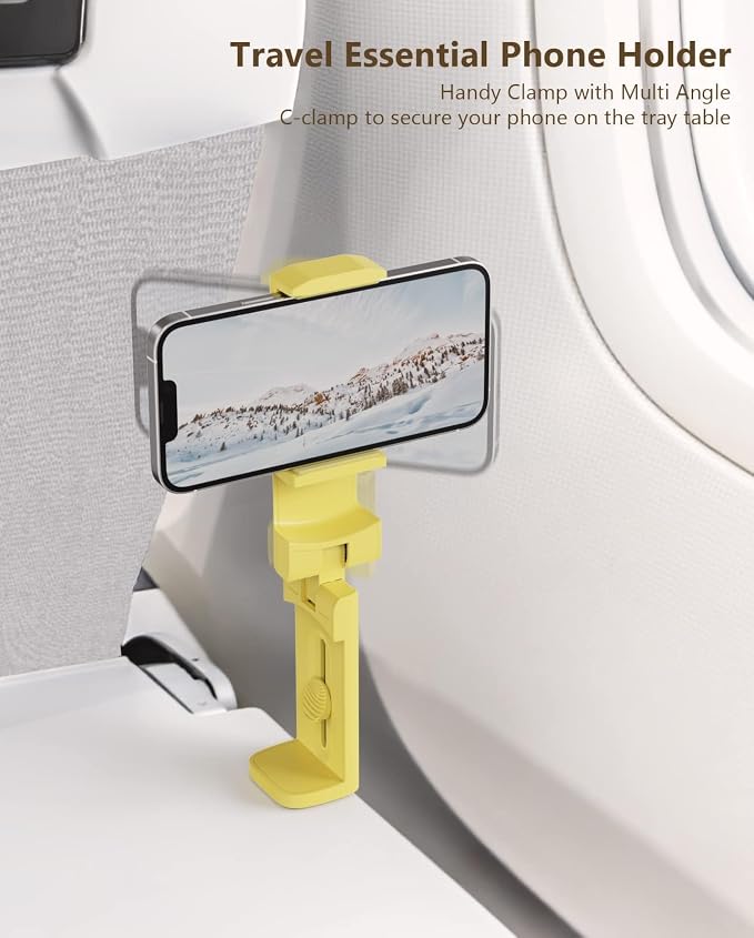 MiiKARE Airplane Travel Essentials Phone Holder, Universal Handsfree Phone Mount for Flying with 360 Degree Rotation, Accessory for Airplane, Travel Must Haves Phone Stand for Desk, Tray Table, Yellow - Image 3