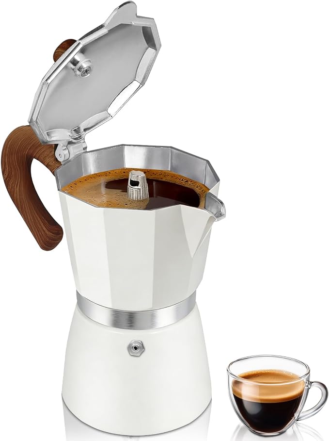 Coffee Maker Stovetop Espresso Maker 6 Cup Aluminum Moka Pot Percolator 10oz 300ml Easy Brewing for Electric Ceramic Stoves Home Camping Italian Cuban Café Classic White by Unknown