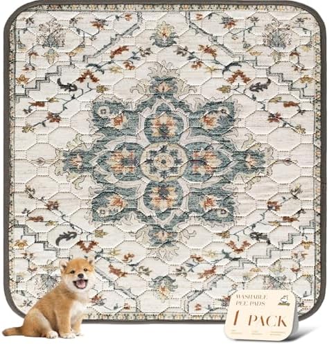nunubaby Washable Pee Pads for Dogs, Stylish, Non-Slip and Leak-Proof Pee Pads. Reusable Potty Pads for Dogs for Crates and Floors.(Beige/Floral, 72" x72" ) by Nunubaby