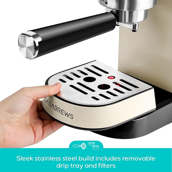 CASABREWS CM5418 Espresso Maker, Compact Espresso Machine with Milk Frother | Stainless Steel, 20-Bar Pump, Built-in Pressure Gauge, Powerful Steam Wand for Cappuccino Latte for Home, 34oz Water Tank - Image 6
