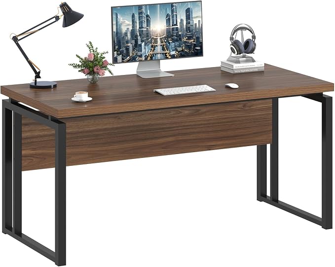 EXCEFUR Home Office Desk, Modern Computer Desk for Workstation, Wood Metal Executive PC Laptop Study Writing Table for Living Room, 53 Inch, Rustic Walnut - Image 9