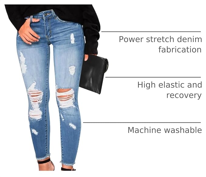 KUNMI Women's Skinny Ripped Trendy Jeans Distressed Stretchy Denim Pants - Image 4
