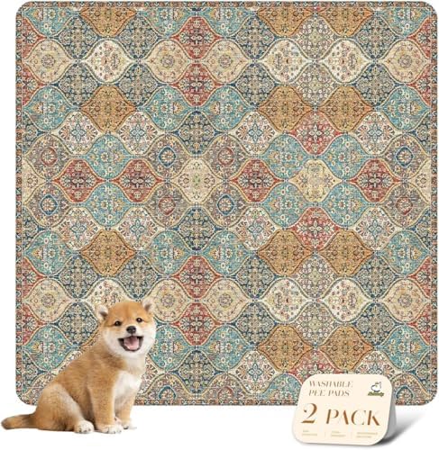 nunubaby Reusable Potty Pads for Dogs for Crates and Floors. Washable Pee Pads for Dogs, Stylish, Non-Slip and Leak-Proof Pee Pads.(Cream/Multi, 36" x36") by Nunubaby