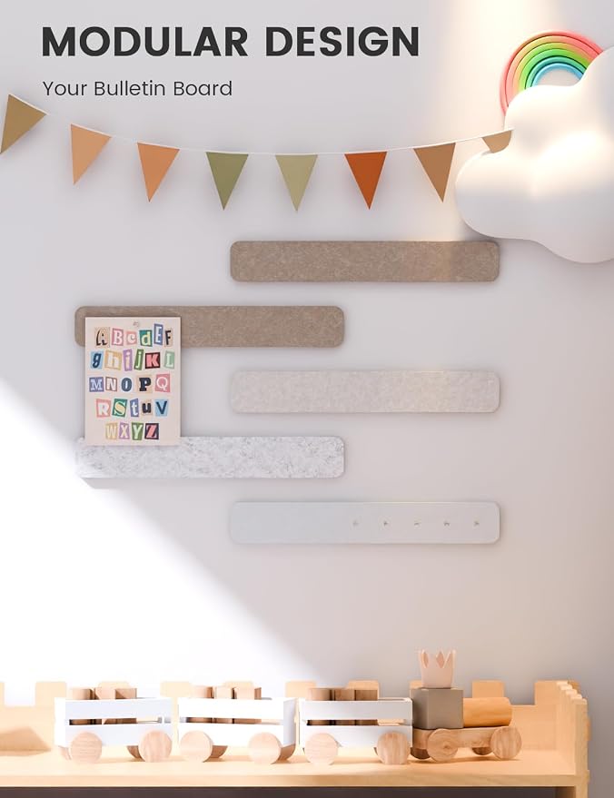 Fluxynara 13" x 2" Felt Wall Panels, Stone Beige | 5-Pack Cork Board Alternative with 35 Push Pins, Adhesive Mounting for Bedroom Door or Home Office - Image 5