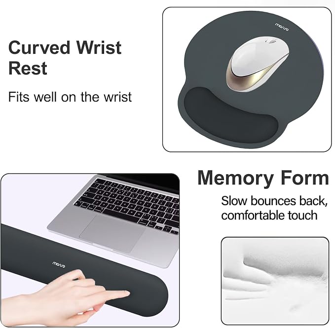 MOSISO Wrist Rest Support for Mouse Pad&Keyboard Set, Slate Gray | Circle Curved Ergonomic Mousepad Non-Slip Base Home/Office Pain Relief&Easy Typing Pad with Soft Cloth&Silicone Lining - Image 4