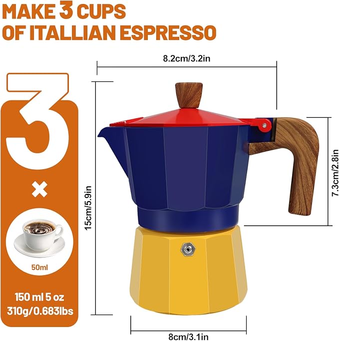3 Cup Aluminum Espresso Stovetop Moka Pot Express Coffee Maker Percolator Italian Classic Mocha Coffee Machine for Italian and Cuban Cafe Brewing for Home & Camping 150ml 5oz - Image 2