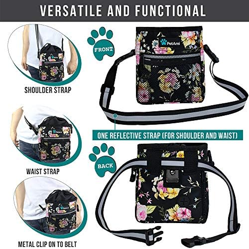 PetAmi Hands Free Dog Treat Pouch for Training and Walking, Floral Black - Image 4