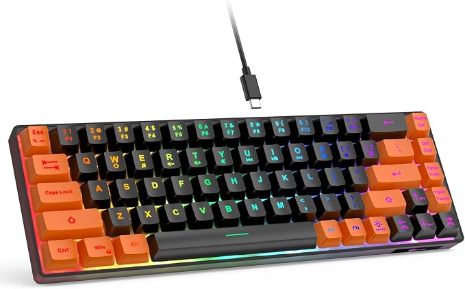 GEODMAER 65% Gaming Keyboard, LED Backlit Mini Wired Keyboard, Ultra-Compact Anti-Ghosting No-Conflict 68 Keys Membrane Gaming Wired Keyboard for PC Laptop Windows Gamer(Black-Orange) by GEODMAER