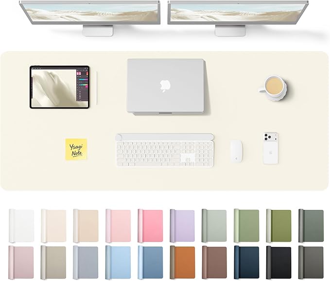 YSAGi Leather Desk Pad Protector, Office Desk Mat, Large Mouse Pad, Non-Slip PU Leather Desk Blotter, Laptop Desk Pad, Waterproof Desk Writing Pad for Office and Home (Cream,55" x 17.2") by YSAGi