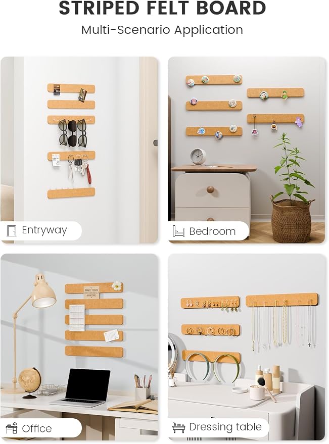Fluxynara 13" x 2" Felt Wall Panels, Sunset Yellow | 5-Pack Cork Board Alternative with 35 Push Pins, Adhesive Mounting for Bedroom Door or Home Office - Image 6
