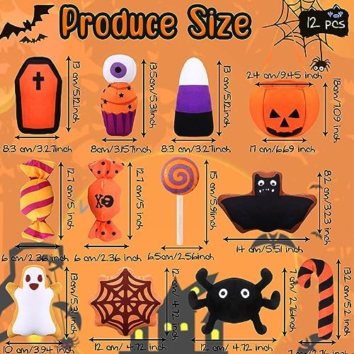 12 Pcs Halloween Dog Toys, Pumpkin Bag Plush Squeaky Set - Image 2