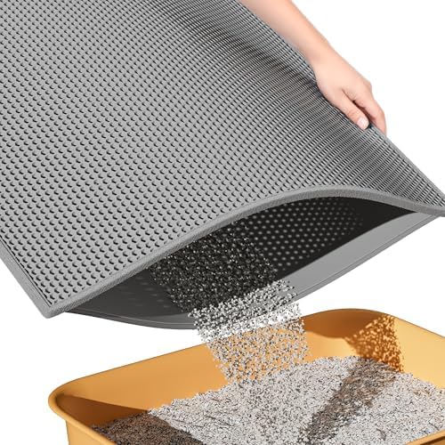 ESTHELLO Cat Litter Mat Honeycomb Double Layer Design 30’’ x 24’’ Gray by ESTHELLO
