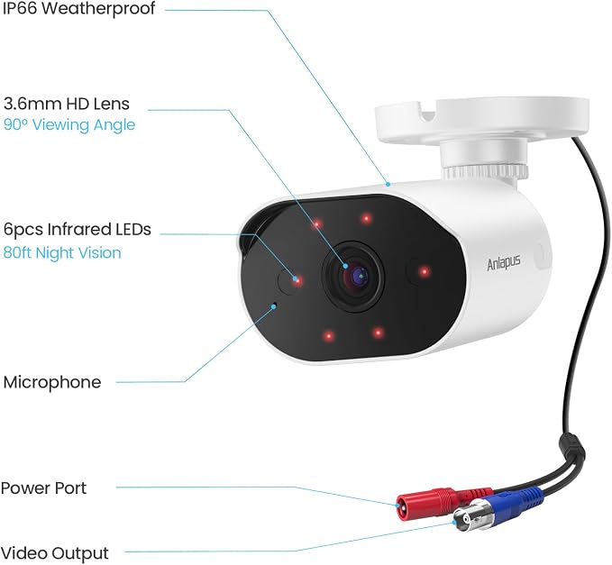 Anlapus 4 Pack 1080P HD-TVI Security Cameras with Audio, Night Vision, 2MP Outdoor Indoor Weatherproof Home Surveillance CCTV Bullet Camera for Anlapus 1080P/2MP/5MP/4K Analog DVR System - Image 8