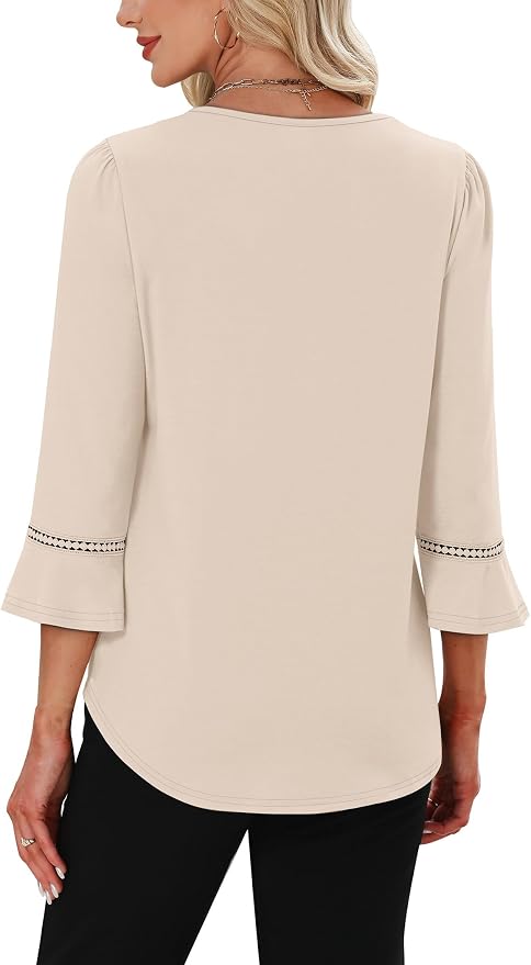 WIHOLL Womens Blouses Dressy Casual 3/4 Length Sleeve Tops Lace Trendy 2026 Spring Summer V Neck Shirts Vacation Outfits - Image 5
