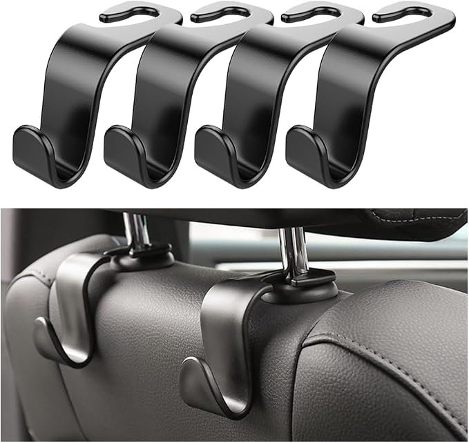 Car Back Seat Headrest Hooks, 4 Pack Black Stylish Back Seat Hanger for Car Handbag Clothes Coats Grocery Bags, Car Interior Accessories (Black2) - Image 8
